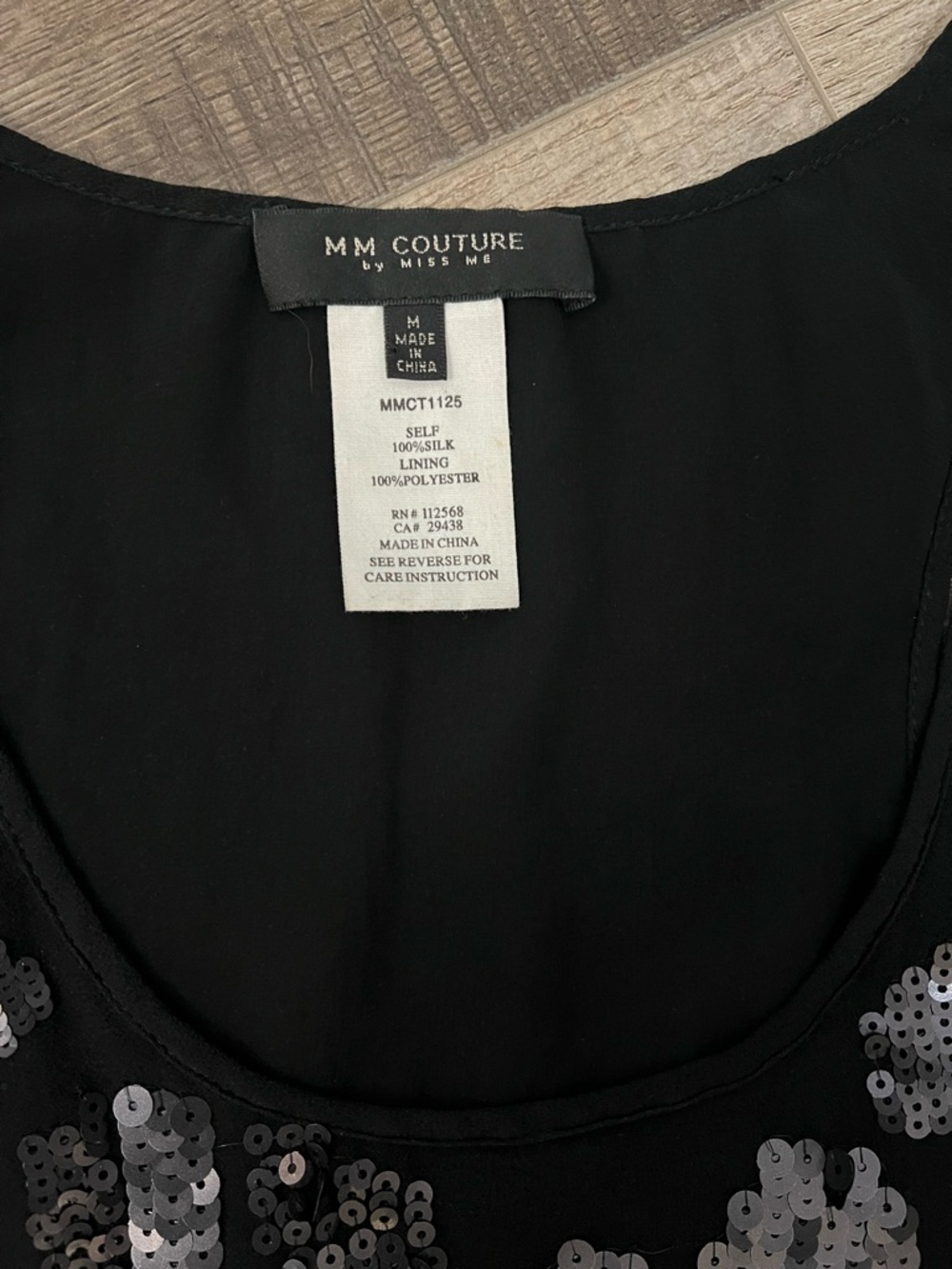 Miss Me Black 100% silk Tank Top with Sequin Accents size M - Picture 2 of 7